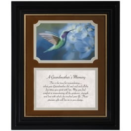 Framed memorial plaque with a hummingbird and the words "A Grandmother's Memory"
