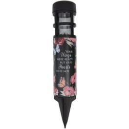 Black memorial solar light with floral and butterfly design