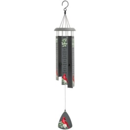 Hanging wind chime with a red cardinal and floral print