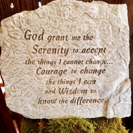 Engraved stone plaque with a Serenity Prayer quote