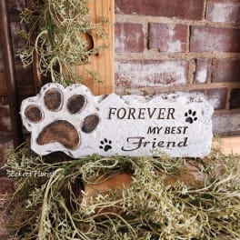 Decorative stone plaque with a paw print and the words "Forever My Best Friend"