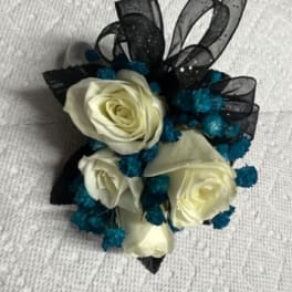 TEAL & WHITE CORSAGE