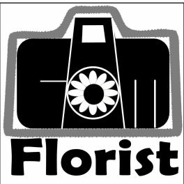 Black florist logo with a daisy inside a suitcase icon