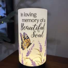 Memorial candle with butterfly and lavender design