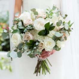 White rose bouquet with eucalyptus greenery