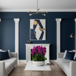 Potted orchid arrangement with bright purple blooms on a coffee table