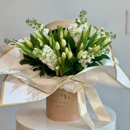 Tulips in a box - white