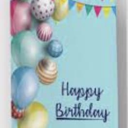 Birthday card with colorful balloons and bunting on a blue background