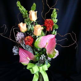 Elegant Anthurium with Roses and Willow