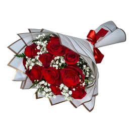 One Dozen Red Roses w/ Baby’s-Breath