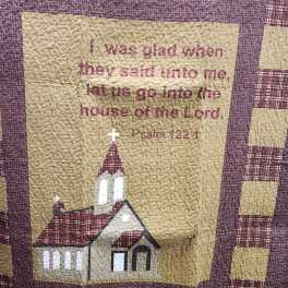 Quilt with a church and Psalm 122:1 text