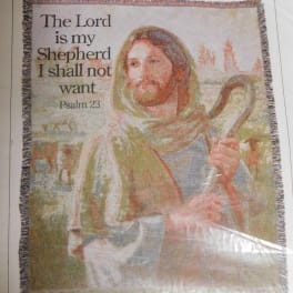 Religious wall hanging with Jesus and Psalm 23 text