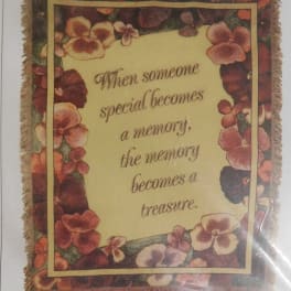 Floral memorial throw blanket with a quote in the center