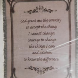 Decorative blanket with a printed serenity prayer