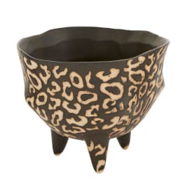 Leopard-print ceramic planter with three legs