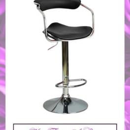 Black bar stool chair with chrome base on a promotional flyer