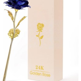 Blue and gold rose with a beige gift box