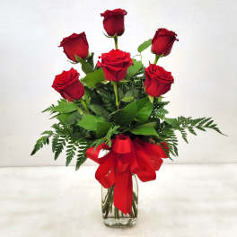 Half a Dozen Roses - Arranged in the vase from your Long Beach Flower Shop ABC Florist