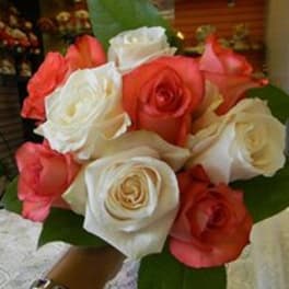Bouquet of red, pink, and white roses