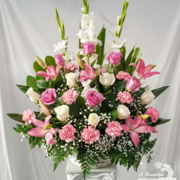 Pink and White Tribute in Basket