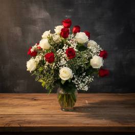 2 Dozen Red And White Roses
