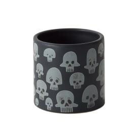 Black ceramic pot with gray skull pattern