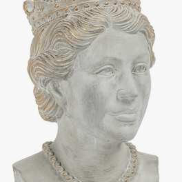 Decorative bust sculpture of a crowned woman in white and gold