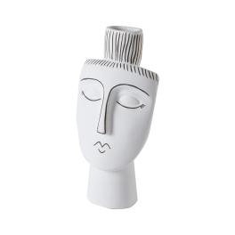 White ceramic face vase with black line details