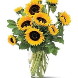 Sunflower bouquet in a clear glass vase