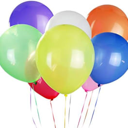 Cluster of colorful helium balloons on white background