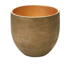 Gold-toned ceramic planter or vase with a rounded shape