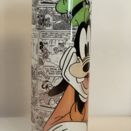 Tall cylindrical tumbler with a Mickey Mouse comic print