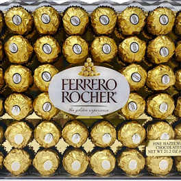 Box of Ferrero Rocher chocolates in gold wrappers