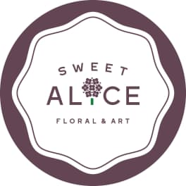 Sweet Alice Floral & Art logo in purple and green on white background