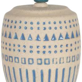 Decorative ceramic hanging ornament with blue geometric patterns