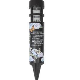 Black memorial solar light stake with floral and butterfly decoration