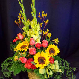 Basket Mixed Flowers and Roses for Memorial - flowers will vary