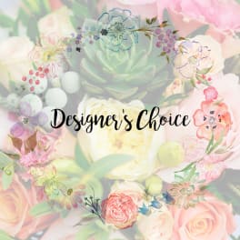 Designer’s Choice text over a pastel floral collage