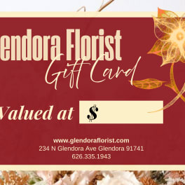 Glendora Florist gift card with a red floral design