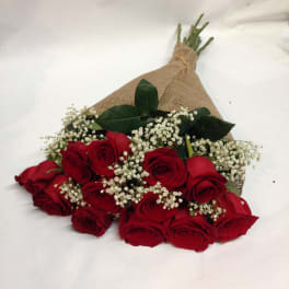 Red Roses in a Burlap Wrap