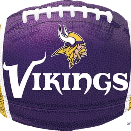 Purple Vikings football with white and gold stripes and logo