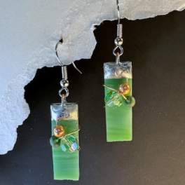 #A006 - Leaf Green Stained Glass Earrings