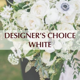White bouquet with mixed blooms and greenery