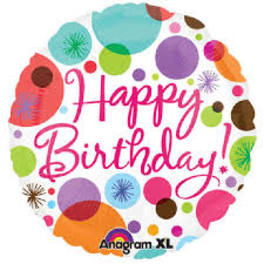 Colorful round birthday balloon with "Happy Birthday" text