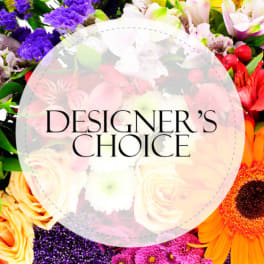 Designer’s Choice text over a collage of colorful flowers
