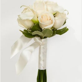 White rose bouquet with a satin ribbon wrap