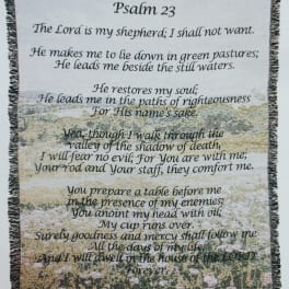Psalm 23 text printed on a woven wall hanging