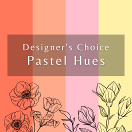 Pastel color blocks with the words "Designer’s Choice Pastel Hues" and flower line art