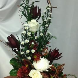 Burg, rust & white mixed bouquet