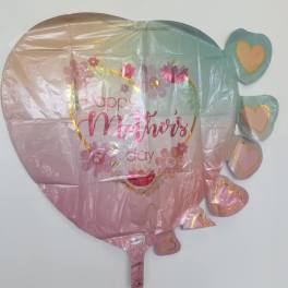 Heart-shaped Mother's Day foil balloon in pink and teal